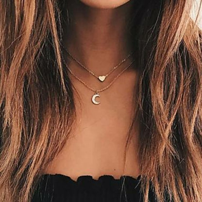 Moon and Heart Necklace